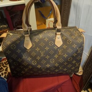 Monogram Canvas Brown Speedy-Style Satchel with Natural Trim